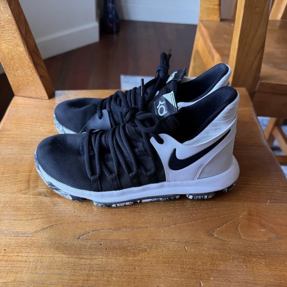 Nike Zoom KD 10 Oreo Black White Basketball Shoes 918365-008 Kids Size 7Y